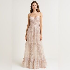 Dress The Population Anabel Sequin Sweetheart Gown Pink Floral XS Prom Bridal